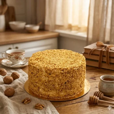 Tort cu miere, smântână și vișine