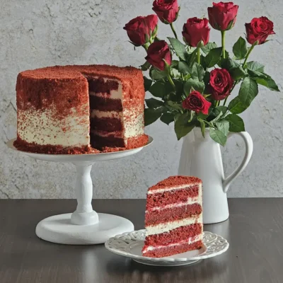 Tort Red Velvet cu cremă de brânză și zmeură